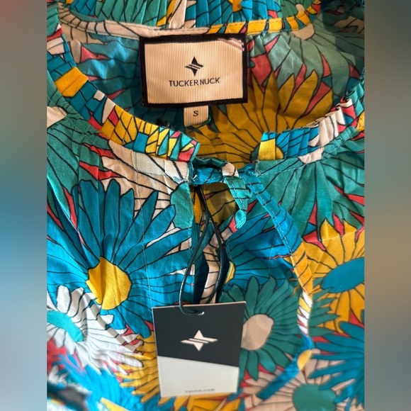 Tuckernuck Retro Daisy Caftan Dress S NWT Cotton Long Sleeve Tiered Boho Chic - Picture 4 of 4